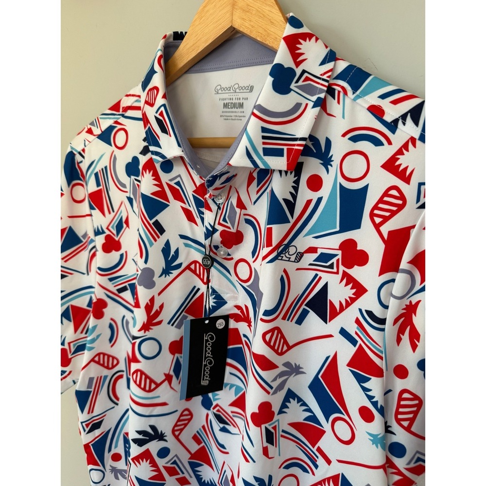 Good Good Proud and True Polo Mens Medium Red White Blue Golf Shirt GG997R-M NEW